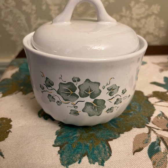 Corningware Callaway Ivy Sugar Creamer Gravy Boat Green White Vintage Set - Picture 6 of 6